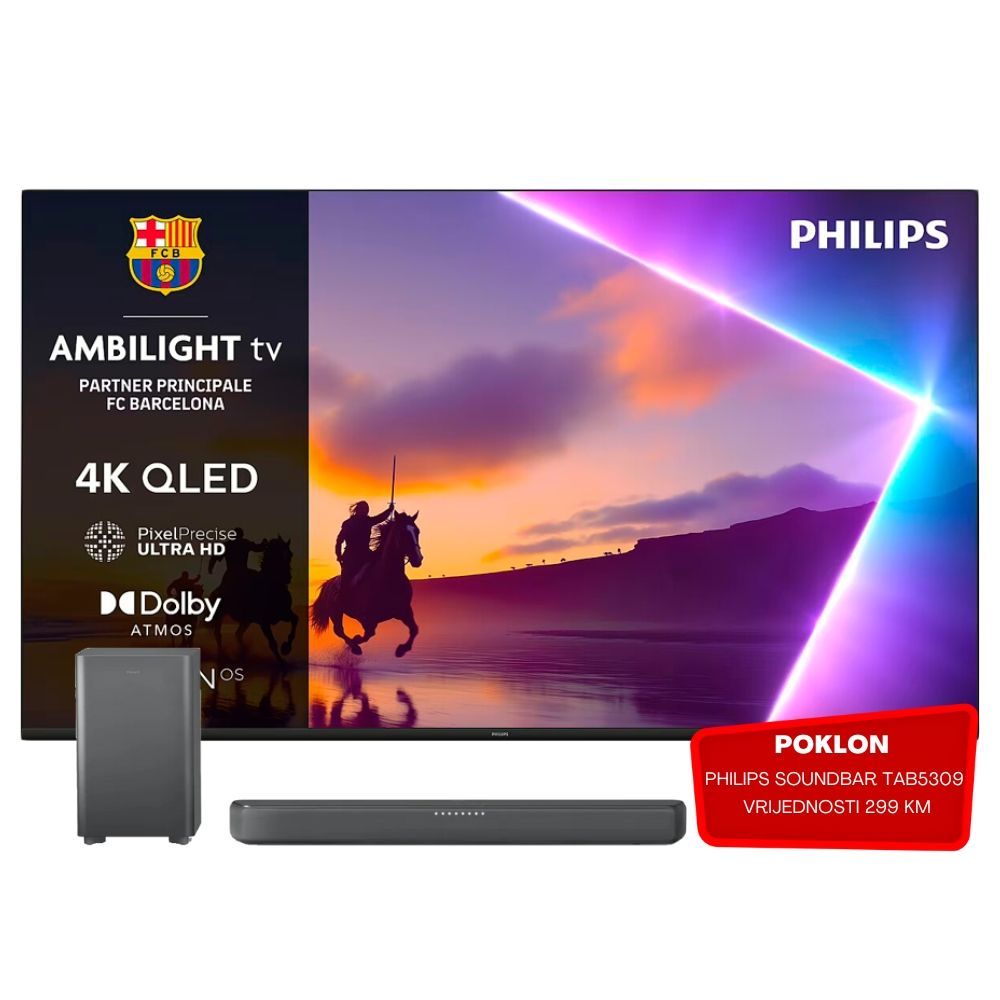 PHILIPS TV 65'' PUS8510 4K Qled Ambilight TV Titan OS Crni + SOUNDBAR TAB5309