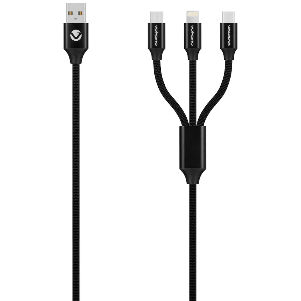 VOLKANO kabal 3u1 Braided 1m USB Crni