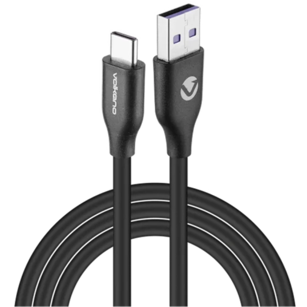 VOLKANO kabal Flexi Series 30W Type-A to Type-C Cable 1.5m Crni