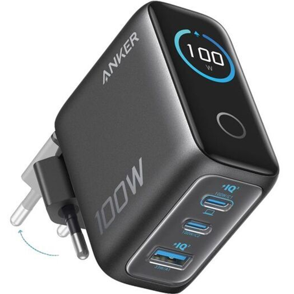 ANKER adapter (100W, 3 Ports, Smart Display) Siva