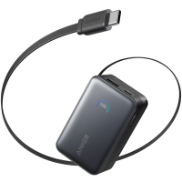 ANKER Nano Power Bank (10K, 45W, Bulit-In Retractable USB-C Cable) Crna